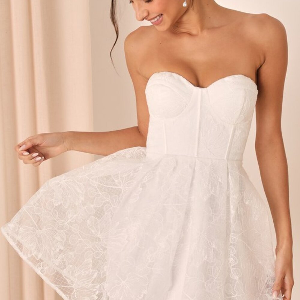 Lulus Precious Approach White Embroidered Strapless Tulle Mini Dress - Size XS